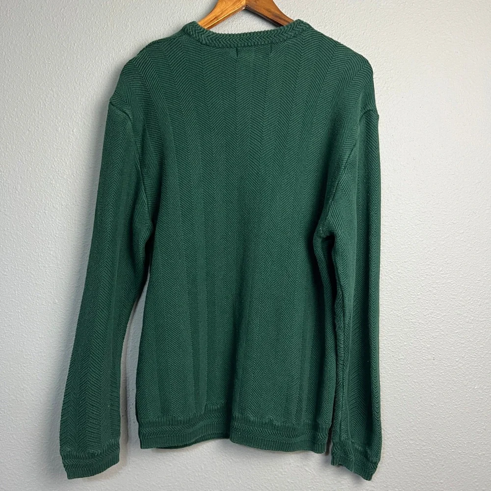 Chaps EST.‎ 1978 Green Cotton Y2K Knit Sweater Crew Neck Herringbone Mens Large